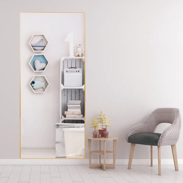 RACHMADES Full Length Mirror 65"x24" Floor Mirror Stand Gold Wall Large Full Body Mirror Rectangle - Image 6
