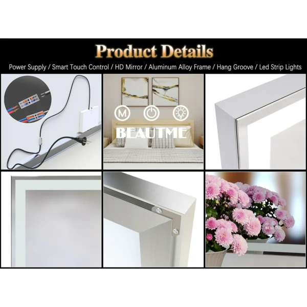 ANYHI 72" x 32" Silver Oversized LED Bathroom Full Length Wall Mirror Large - Image 3