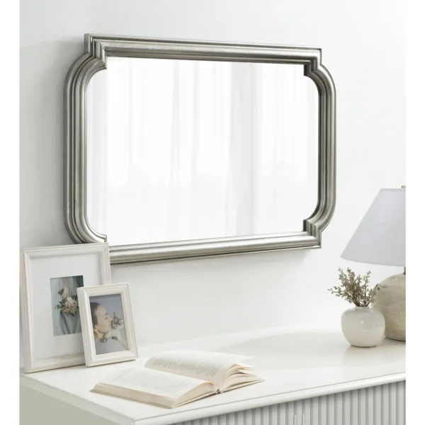 Kate and Laurel Kinsman Traditional Glam Rectangle Scallop Wall Mirror, 24 x 36, Silver, Decorative Scalloped Wood Mirror with Radius Corners for Vertical or Horizontal Display