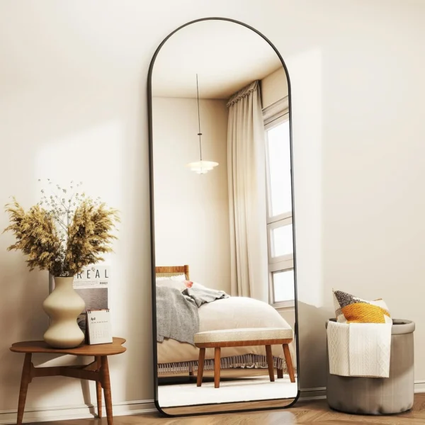 Anyrose 64.3"x21.1" Arched Full Length Mirror With Stand Wall-Mounted, Black - Image 4