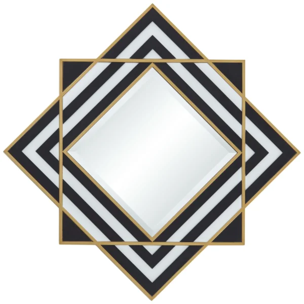 Possini Euro Design Zorra Square Decorative Wall Mirror Modern Glam Black White Gold Wood Frame 36" Wide Bedroom - Image 3
