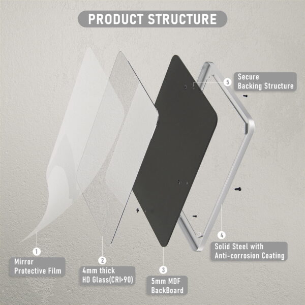 Clavie 16x24 inch Rectangle Mirror for Wall, Bathroom Mirror with Metal Frame - Image 2