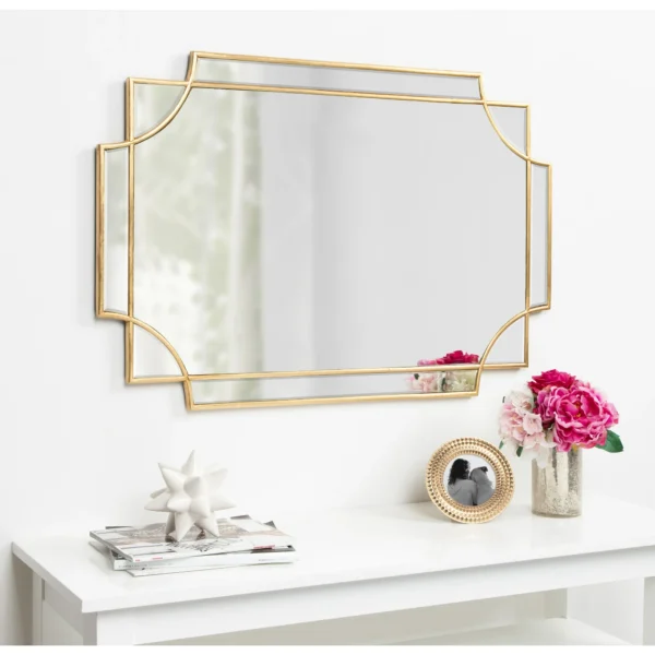 Kate and Laurel Minuette Decorative Rectangle Frame Wall Mirror in Gold Leaf, 24x35.5 Inches