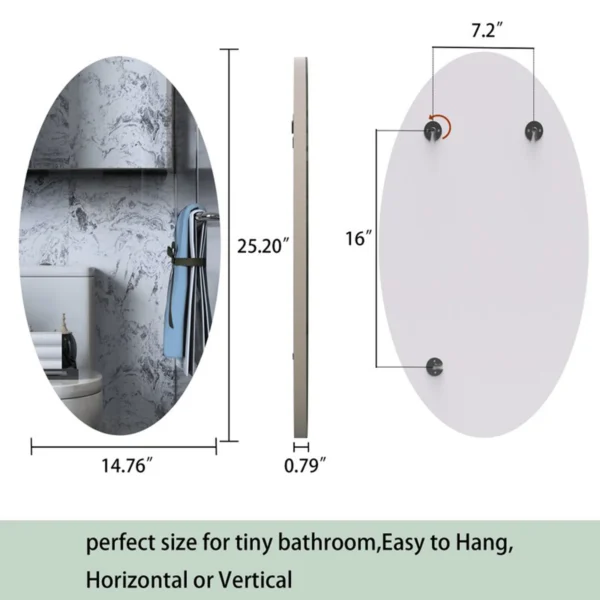 Facilehome 25.1" X 14.8" Oval Mirror for Bathroom,Wall Mounted Bathroom Mirror,Bathroom Vanity Mirror,White - Image 2
