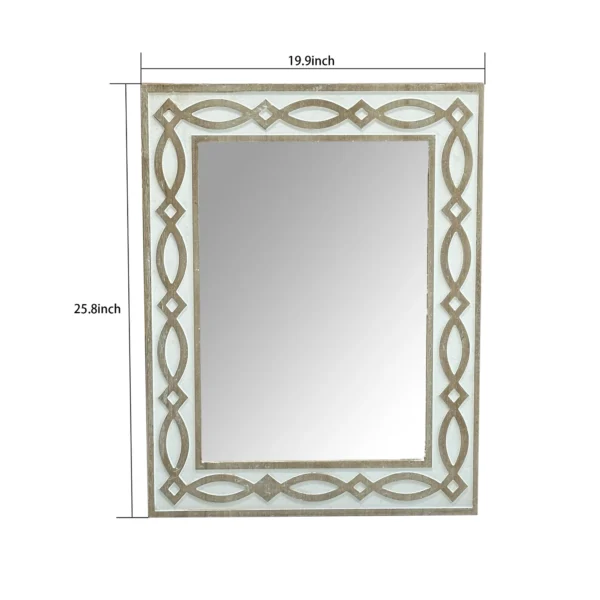Parisloft 25.8" Tall Rectangle Carved Wood Wall Mirror, Farmhouse Mirror with Natural Wood Frame with Whitewashed Detail for Bathroom, Entry, Living Room - Image 2