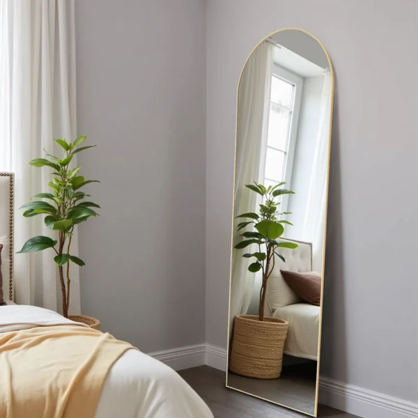 Dovelina 64in Arched Full Length Mirror Standing Floor Mirror Full Body Mirror with Bracket, Aluminum Alloy, Gold - Image 2