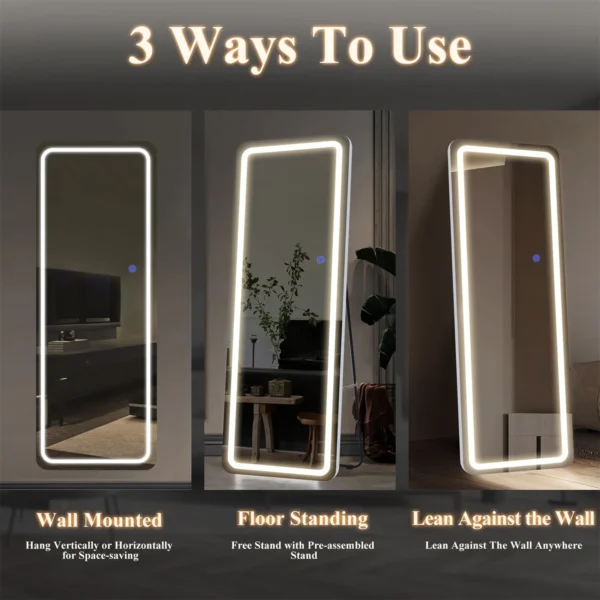 MAYEERTY 63"x20" LED Full Length Mirror, Aluminium Alloy Floor Mirror without Frame, Sliver - Image 3