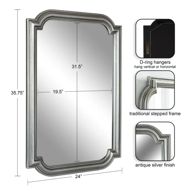 Kate and Laurel Kinsman Traditional Glam Rectangle Scallop Wall Mirror, 24 x 36, Silver, Decorative Scalloped Wood Mirror with Radius Corners for Vertical or Horizontal Display - Image 4