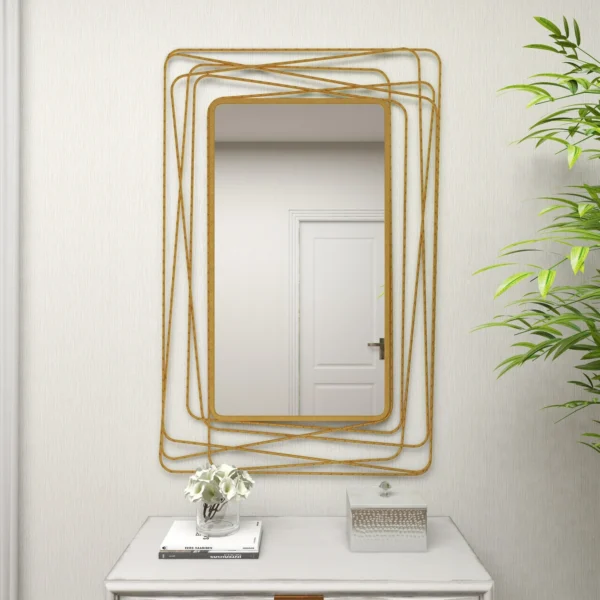 DecMode 31" x 47" Gold Wall Mirror with Thin Metal Rectangle Frame