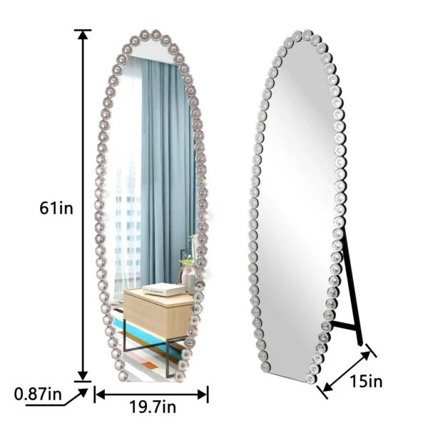 SHYFOY Oval Jeweled Floor Mirror Accent Crystal Full Length Mirror - Image 3