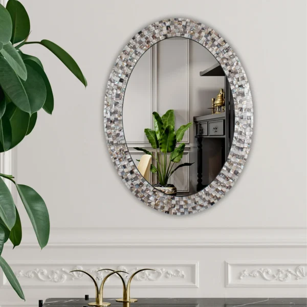 Radiance Goods Vertical Hanging Seashell Finish Oval Framed Wall Mirror 35" Height - Image 2