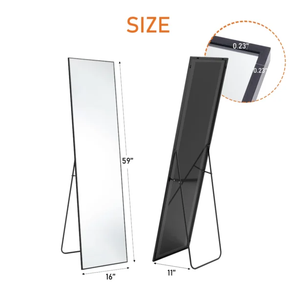 Gianna 59"x16" High-Quality Full Length Mirror, Aluminum Alloy Frame Ensures Stability, Standing Design for Bedroom, Black - Image 3