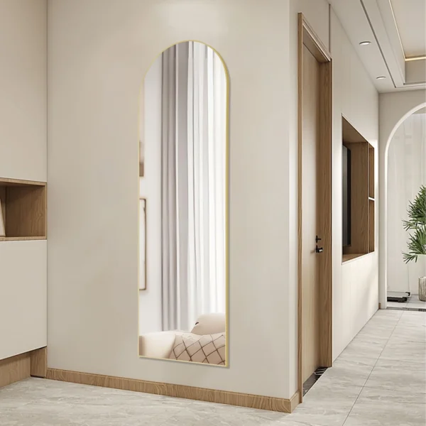 ZUNMOS 64"x21" Arched Full Length Mirror Rectangle Free Standing Wall Mounted Leaning Hanging Full body Mirrors, Gold - Image 2
