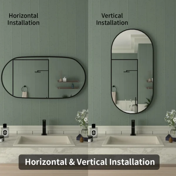 18 in. W x 36 in. H Oval Framed Wall Bathroom Vanity Mirror in Matte Black - Image 2