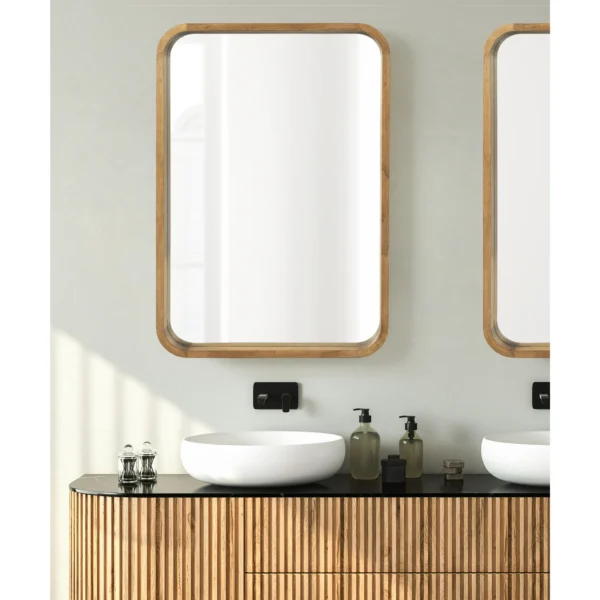 Kate and Laurel Hutton Modern Rounded Rectangle Wall Mirror, 24 x 36, Natural Rustic, Decorative Farmhouse Rectangular Wall Decor for Bathroom Mirror for Over Sink