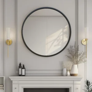 24 inch Black Round Mirror, Bathroom Vanity Wall Mirror with Frame, Entryway Living Room Decor.
