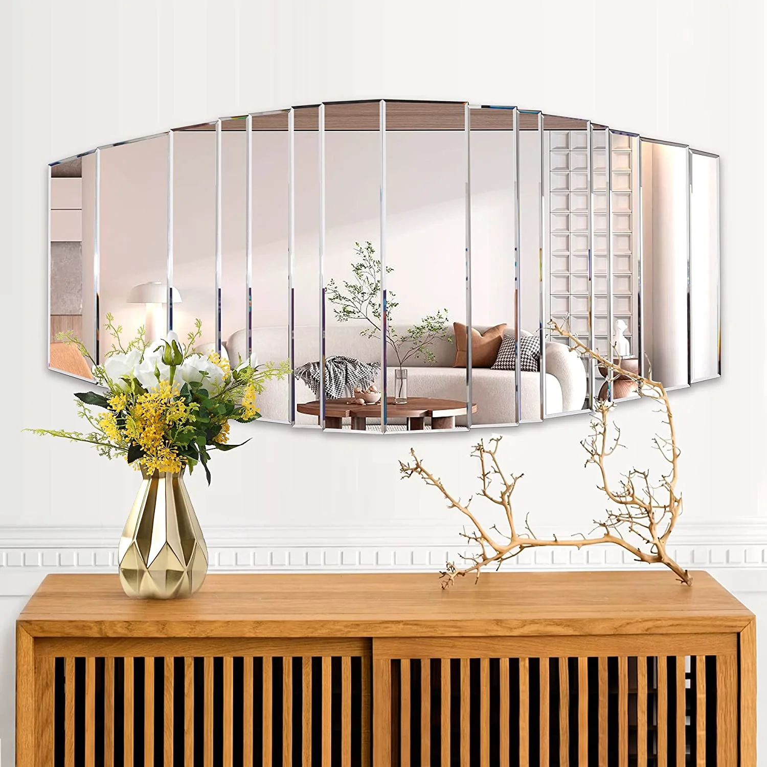 SHYFOY Large Mirror for Wall Decor Framless Irregular Wall Mirror Decorative for Living Room Entryway Mirror43"x21.5"