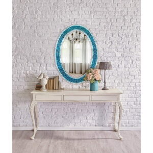 DecorShore 32.5x 24.5" Crackle Glass Mosaic Decorative Oval Wall Mirror, Vanity Mirror in Jewel Tone
