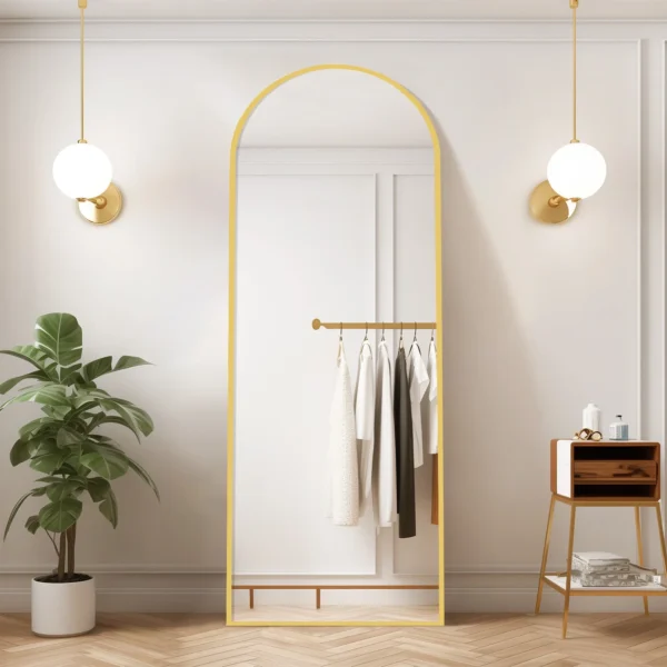59"x16" Arched Full Length Mirror Full Body Floor Mirror with Stand for Bedroom Cloakroom, Gold - Image 3