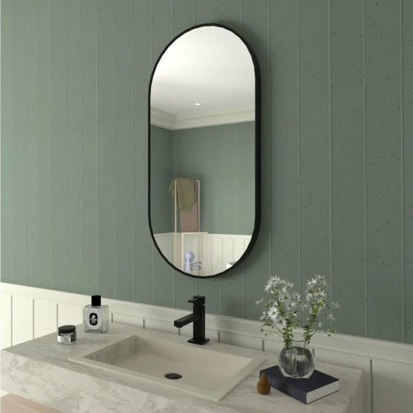 18 in. W x 36 in. H Oval Framed Wall Bathroom Vanity Mirror in Matte Black - Image 6