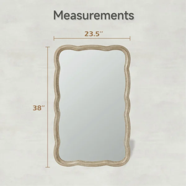 COZAYH Curved Wood Frame Accent Mirror, Farmhouse French Country Decorative Wall Mirror, Rectangle 23.5" L x 38" W, Natural - Image 3
