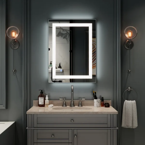 Zimtown Touch LED Bathroom Mirror Rectangle Light Strip Lighted Mirror 32x24 Silver - Image 2