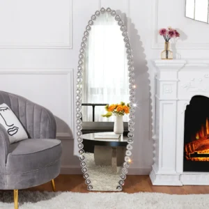 SHYFOY Oval Jeweled Floor Mirror Accent Crystal Full Length Mirror