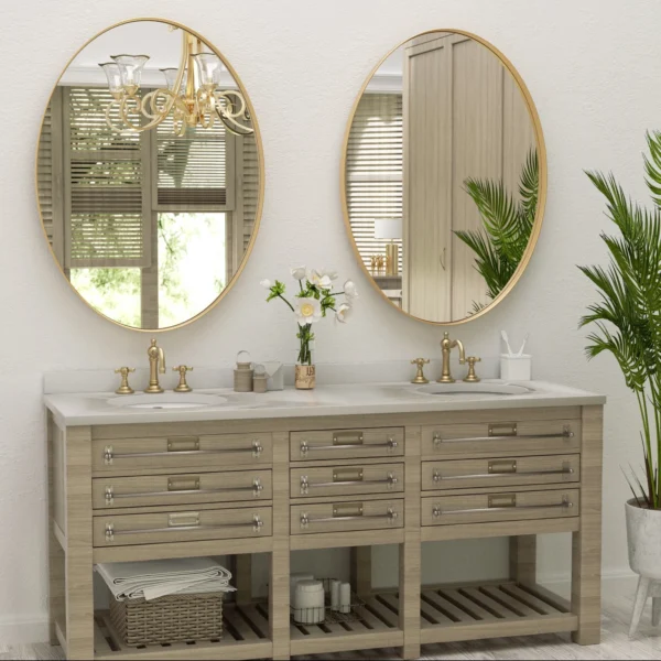 Clavies Oval Mirror for Bathroom, 24"X36" Vanity Wall Mirror, Gold Mirror with 1" deep Metal Framed - Image 2