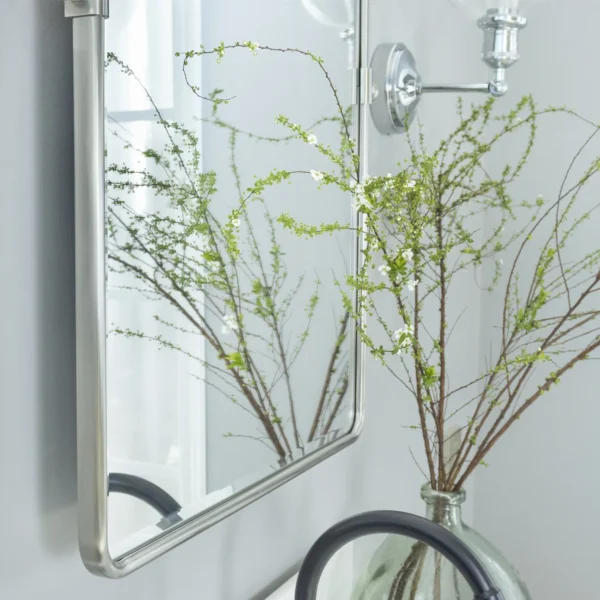 TEHOME 30 x 40'' Brushed Nickel Pivot Bathroom Mirror Tilt Vanity Mirror Metal Framed Rectangle Tilting Beveled Vanity Mirrors for Wall, Vertical - Image 2