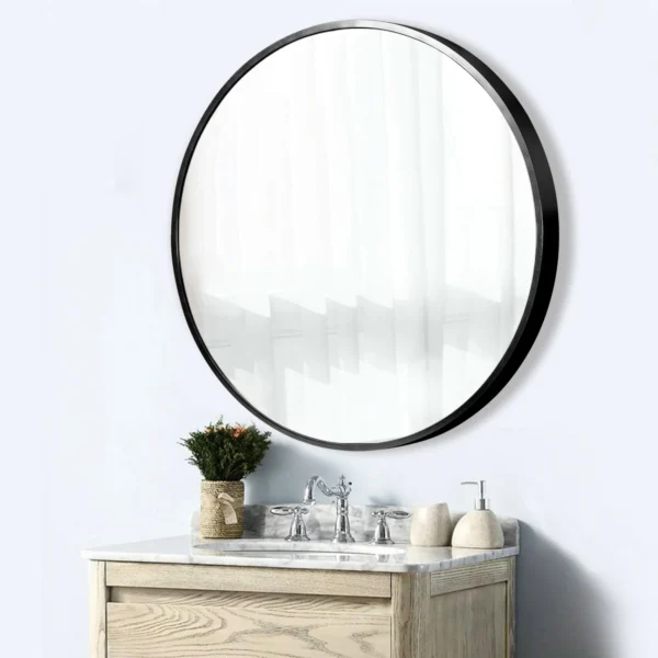 POSHIONS 35" Circle Round Wall Mounted Mirror Aluminum Alloy Framed Mirror,Black - Image 2