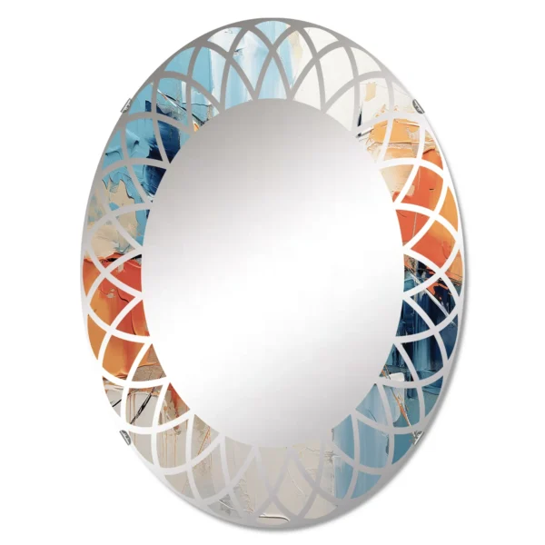 Designart "Harmonious Abstraction III" Abstract Collages Round Wall Mirror - Abstract Oval Mirror - Image 3