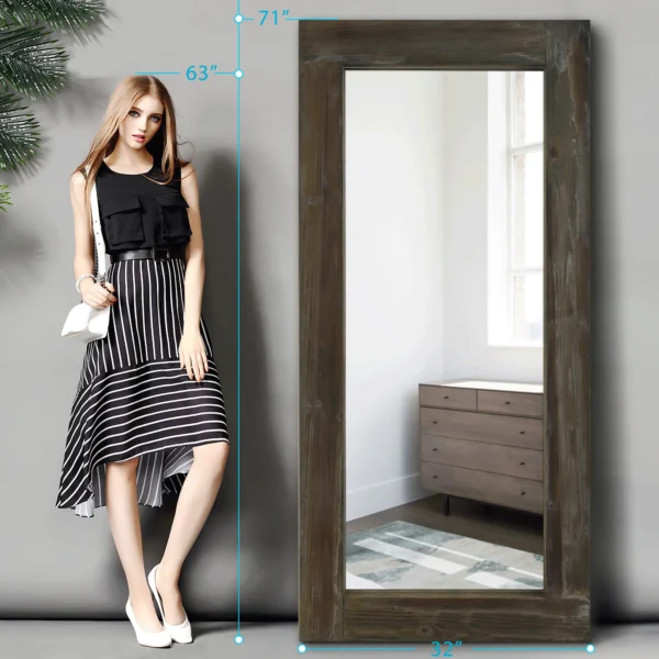 Full Mirror Full Length Mirror Floor Mirror Modern Brown Rectangle Wood Frame Mirror,71x32 - Image 2
