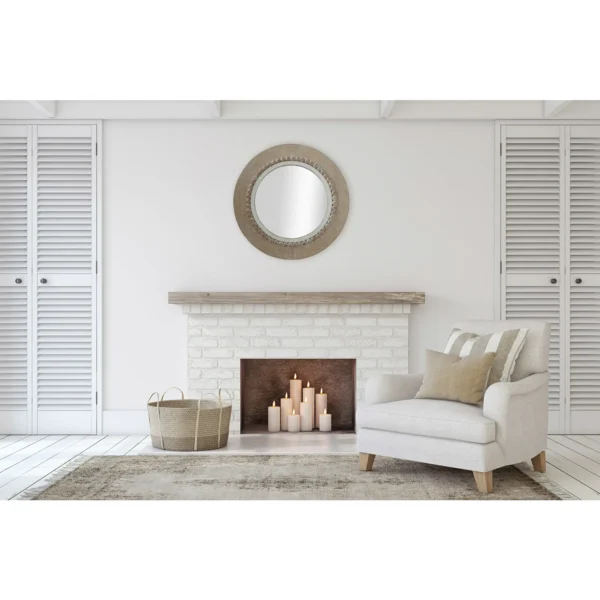 Creative Co-Op Round Wood Framed Wall Mirror, Natural - Image 4
