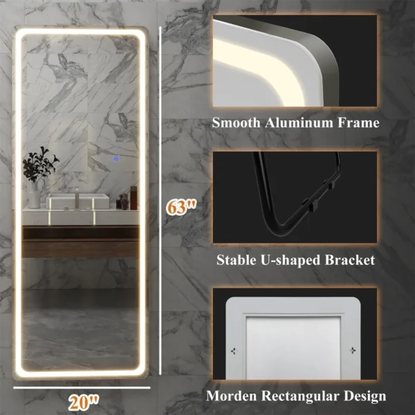 MAYEERTY 63"x20" LED Full Length Mirror, Aluminium Alloy Floor Mirror without Frame, Sliver - Image 2