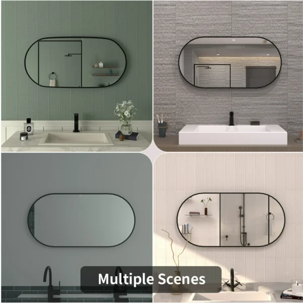 18 in. W x 36 in. H Oval Framed Wall Bathroom Vanity Mirror in Matte Black - Image 4