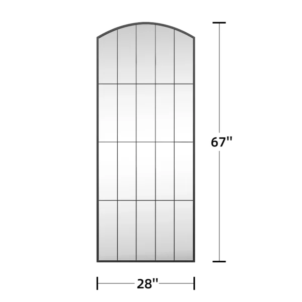 67"x28" Arched Full Length Mirror Iron Framed Window Mirror,Black - Image 2