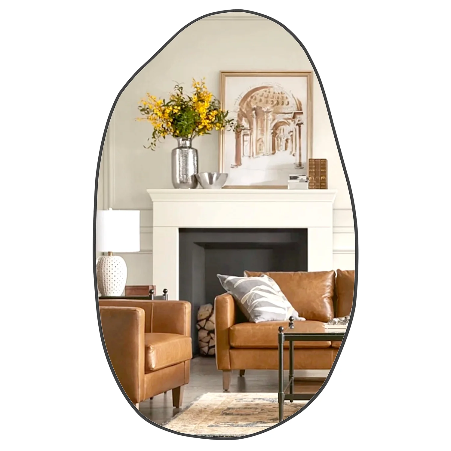 RACHMADES Irregular Wall Mirror, 33.5"×20.5" Asymmetrical Mirror, Bathroom Mirror Large Vanity Mirror for Wall Decor Mirror