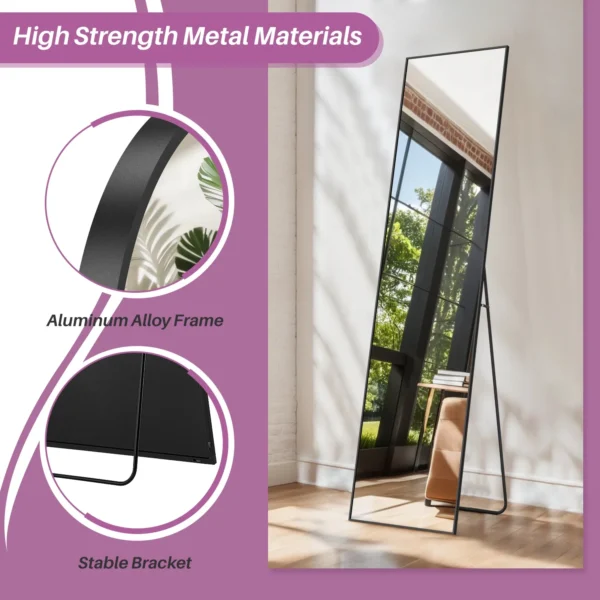 59"x16" Full Length Mirror Standing Rectangle Floor Mirrors Body Dressing Wall-Mounted Mirror, Black - Image 4