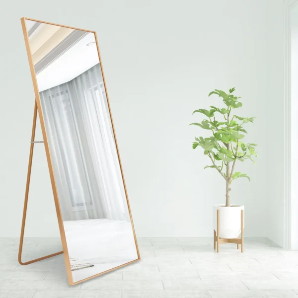 RACHMADES Full Length Mirror 65"x24" Floor Mirror Stand Gold Wall Large Full Body Mirror Rectangle - Image 3