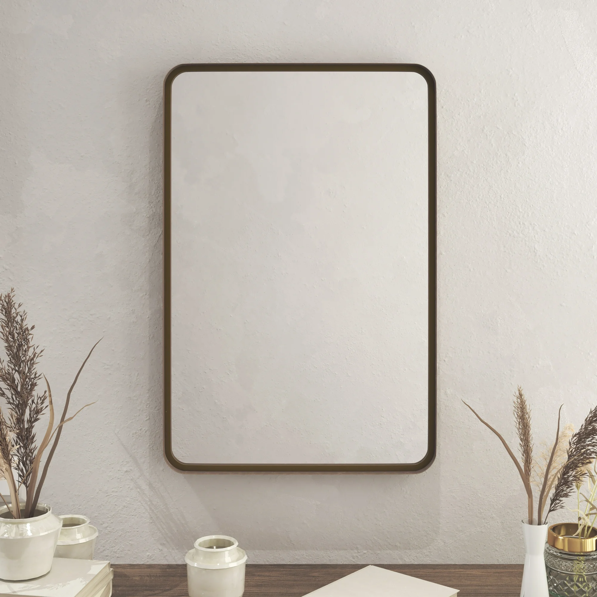 HBCY Creations 20" x 30" Brushed Bronze Mirror for Wall - Sturdy Metal Framed Mirror - Rectangle Mirror with Metal Frame for Bathroom, Entryway, Living Room & More! - Image 3