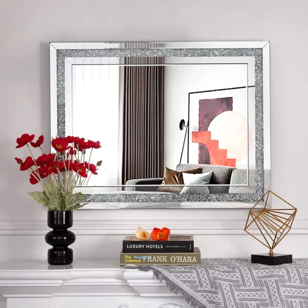 SHYFOY Rectangle Decorative Wall Mirror Crushed Diamond Vanity Mirror Wall Mounted Makeup Mirror for Home Decor