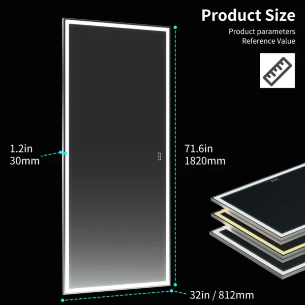 ANYHI 72" x 32" Silver Oversized LED Bathroom Full Length Wall Mirror Large - Image 4