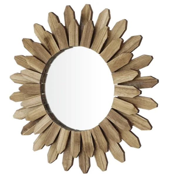 Wall Mirror, Wood Sunburst Framed Mirror, Boho Wall Decor Mirror, Rustic Wood Farmhouse Mirror, Round Boho Circle Mirror for Entryway Bedroom Living Room - Image 3