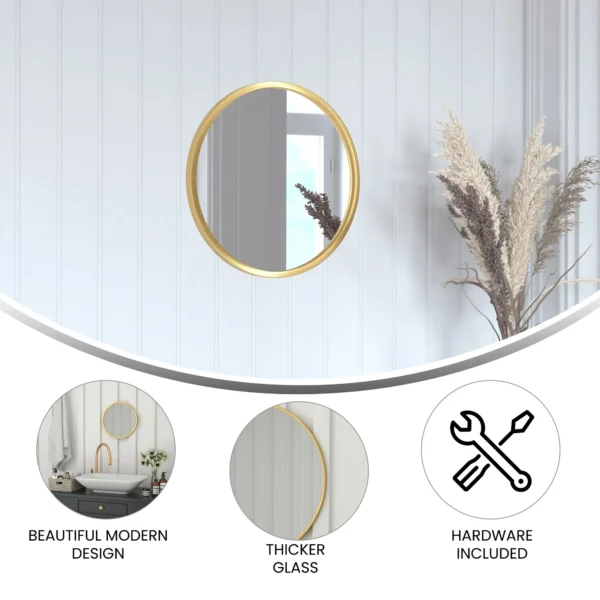 Merrick Lane 16" Round Accent Wall Mirror in Black with Metal Frame for Bathroom, Vanity, Entryway, Dining Room, & Living Room - Image 2