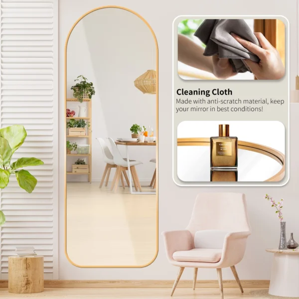 Arched Full Length Wall Mirror 64"x21" Full Body Mirror with Cleaning Cloth for Bedroom Door Decorative Makeup Aluminum Alloy Frame Floor Mirror Wall Mount Gold - Image 4