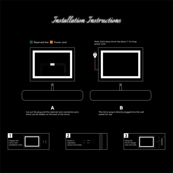 Zimtown Touch LED Bathroom Mirror Rectangle Light Strip Lighted Mirror 32x24 Silver - Image 9