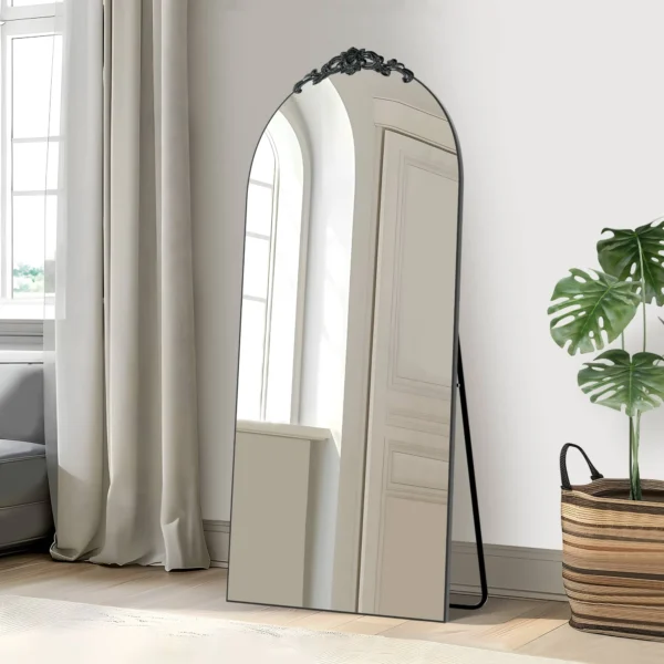 71x32 Modern Wood Frame Arched Full Length Mirror Oversize Mirror Floor Mirror,Black