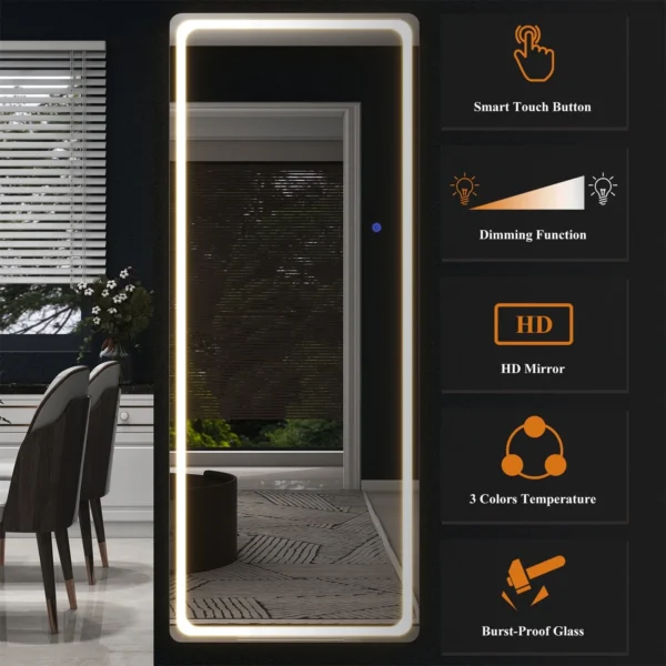 MAYEERTY 63"x20" LED Full Length Mirror, Aluminium Alloy Floor Mirror without Frame, Sliver - Image 4