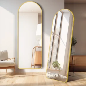 59"x16" Arched Full Length Mirror Full Body Floor Mirror with Stand for Bedroom Cloakroom, Gold