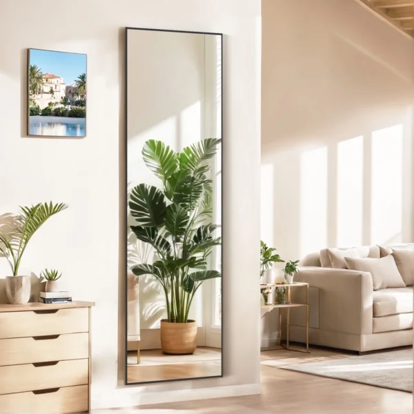 59"x16" Full Length Mirror Standing Rectangle Floor Mirrors Body Dressing Wall-Mounted Mirror, Black - Image 5